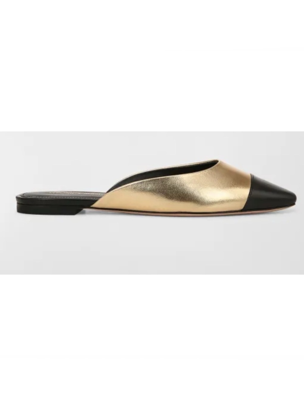 Veronica Beard Metallic Gold and Black Pointed Leather Mules - Picture 2 of 9